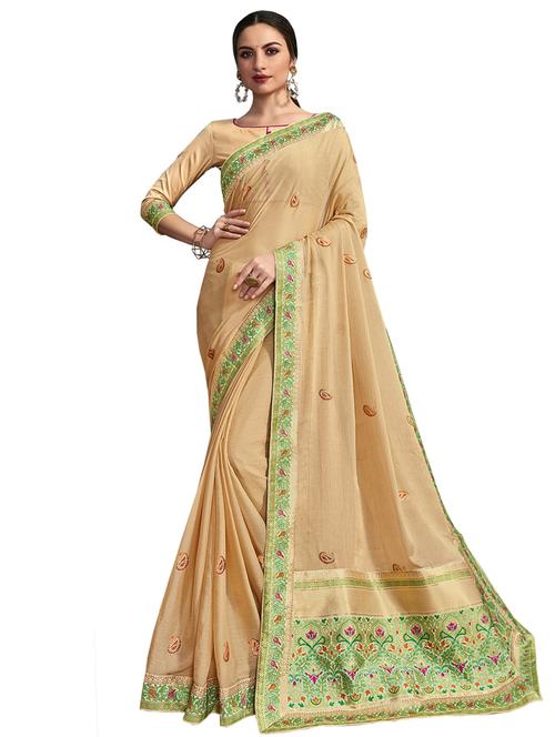 peach chiffon printed saree with blouse - 17714786 - Standard Image - 1