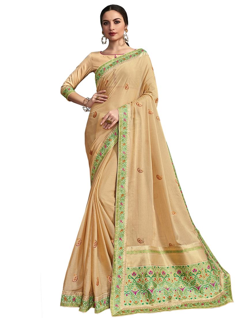 peach chiffon printed saree with blouse - 17714786 - Zoom Image - 1