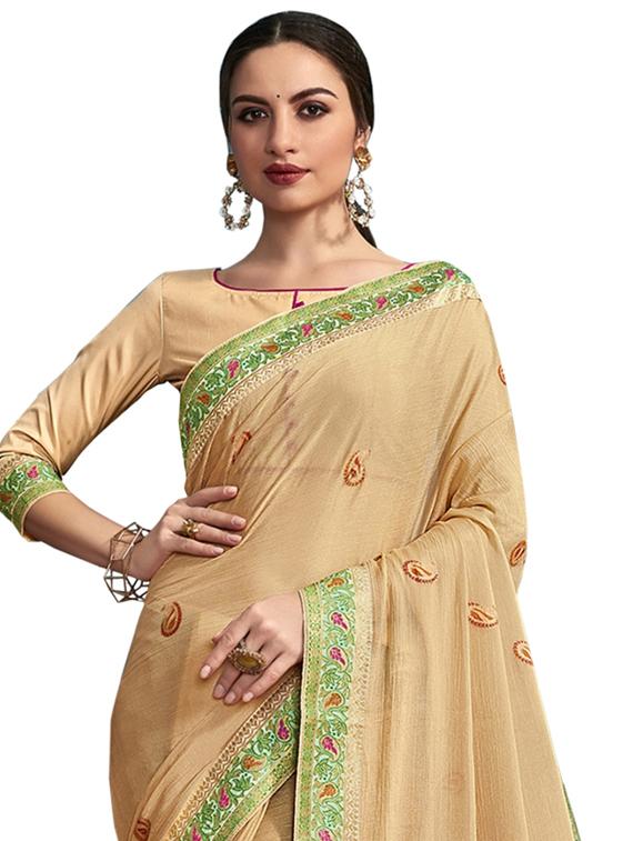 peach chiffon printed saree with blouse - 17714786 - Zoom Image - 2
