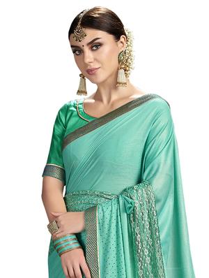 lace bordered embellished saree with blouse - 17714787 - Standard Image - 2