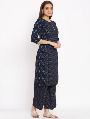 navy blue kurta palazzo set - 17714846 - Standard Image - 2