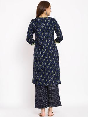 navy blue kurta palazzo set - 17714846 - Standard Image - 3