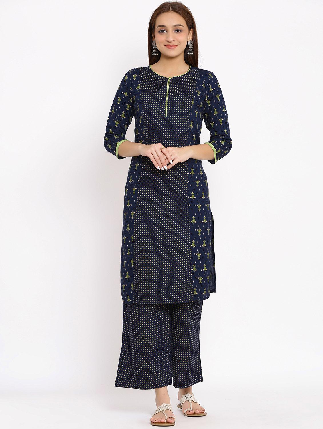 navy blue kurta palazzo set - 17714846 - Zoom Image - 1
