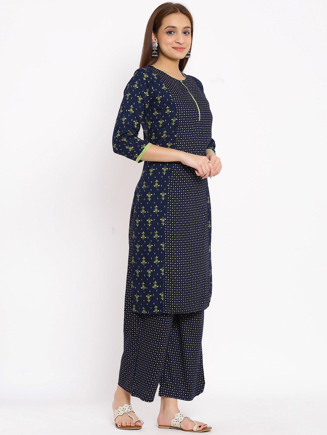navy blue kurta palazzo set - 17714846 - Zoom Image - 2