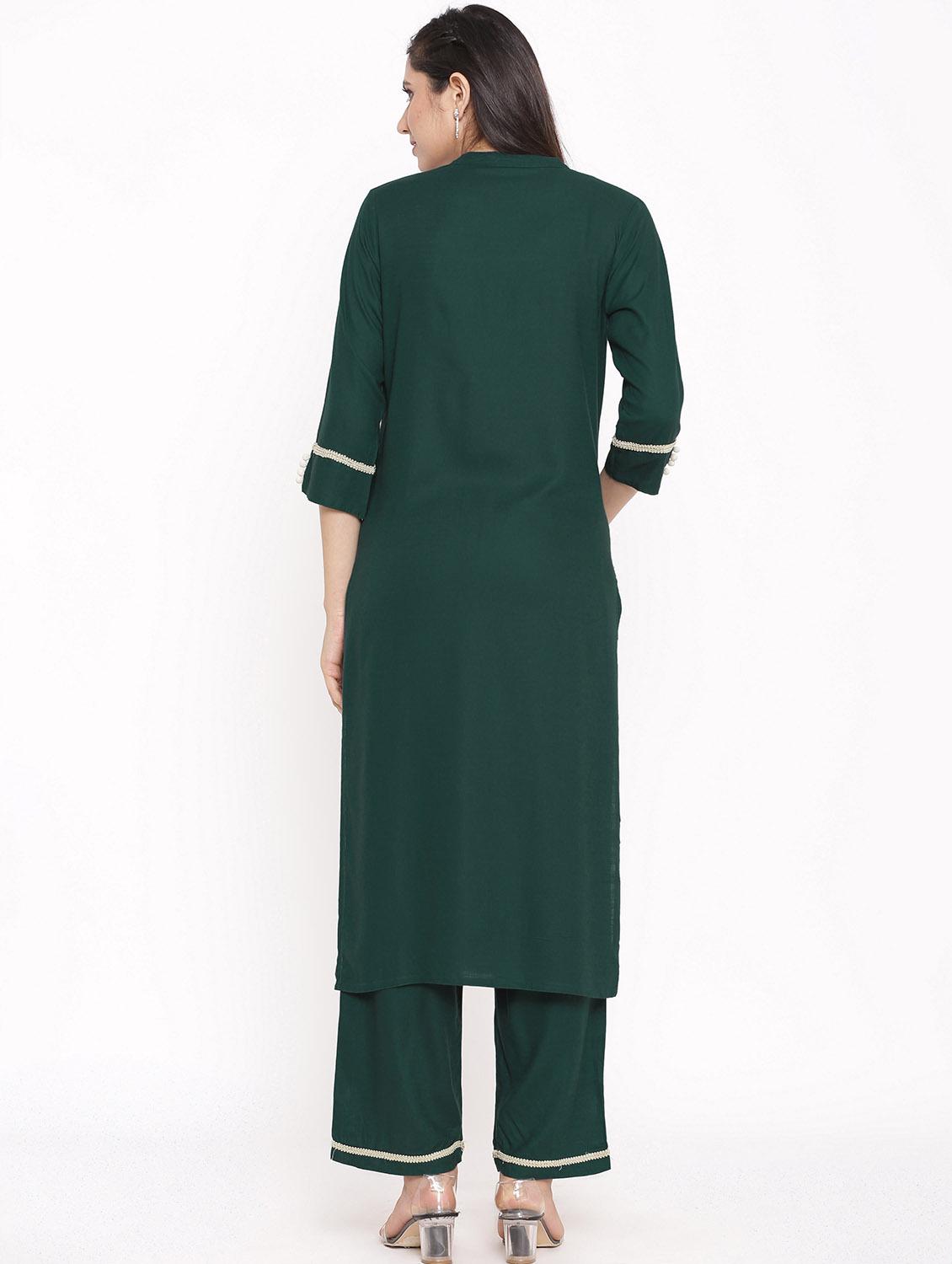 solid embroidered kurta palazzo set - 17714855 - Zoom Image - 3