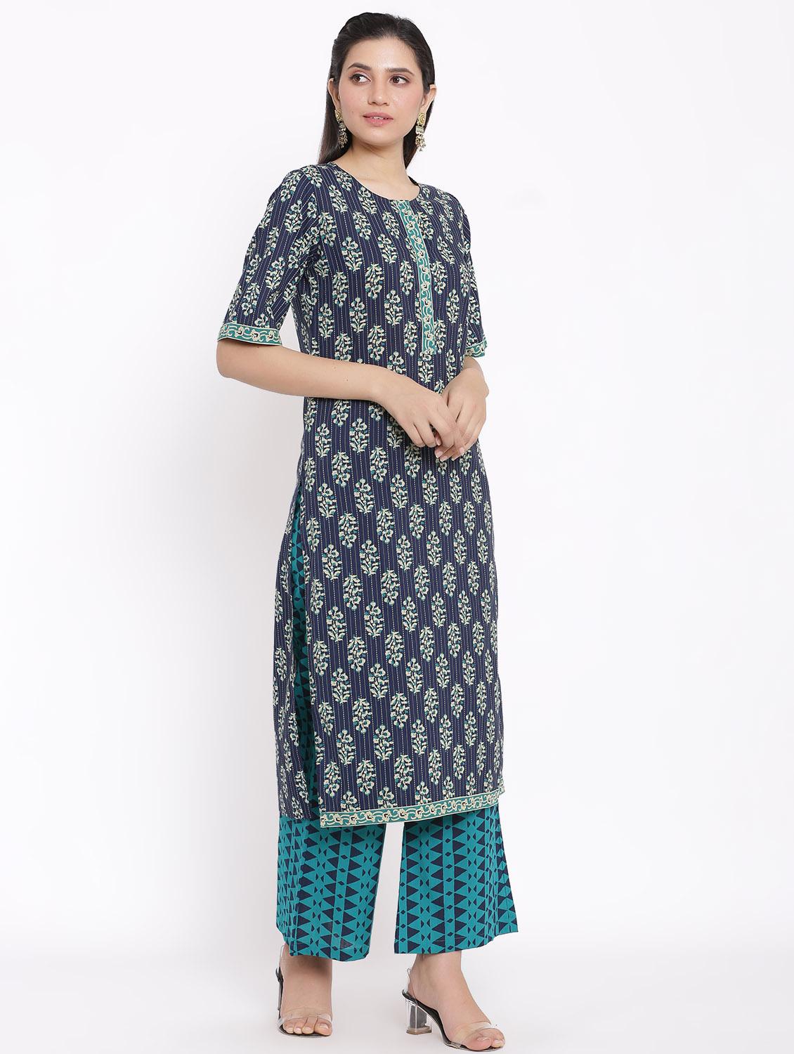 batik print kurta palazzo set - 17714858 - Zoom Image - 2