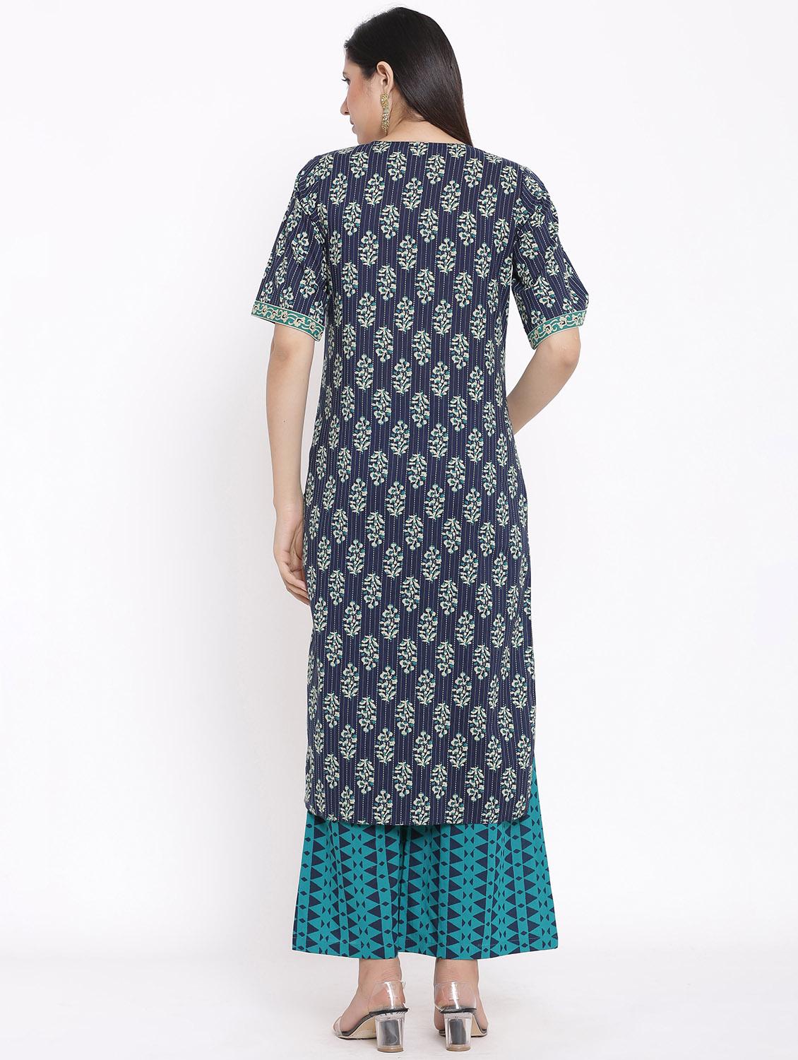 batik print kurta palazzo set - 17714858 - Zoom Image - 3