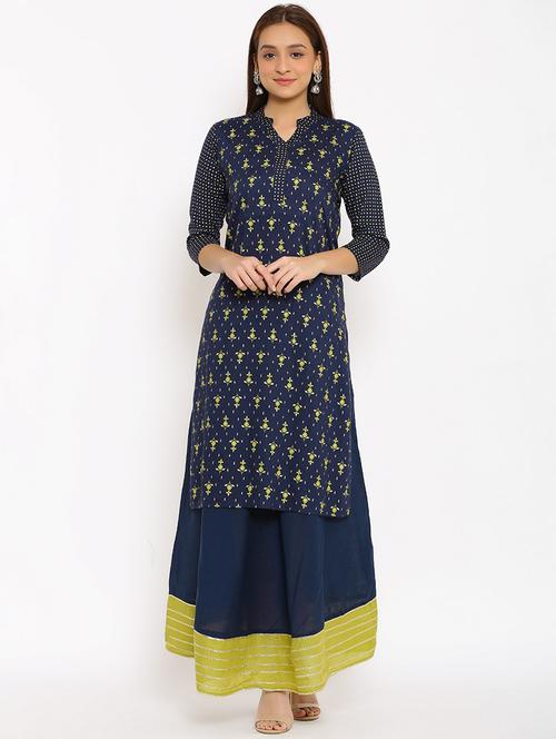 navy blue kurta skirt set - 17714873 - Standard Image - 1