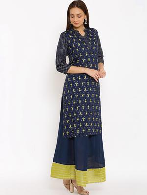 navy blue kurta skirt set - 17714873 - Standard Image - 2