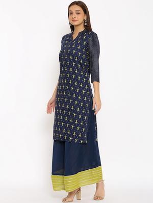 navy blue kurta skirt set - 17714873 - Standard Image - 3