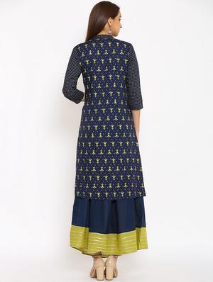 navy blue kurta skirt set - 17714873 - Standard Image - 4