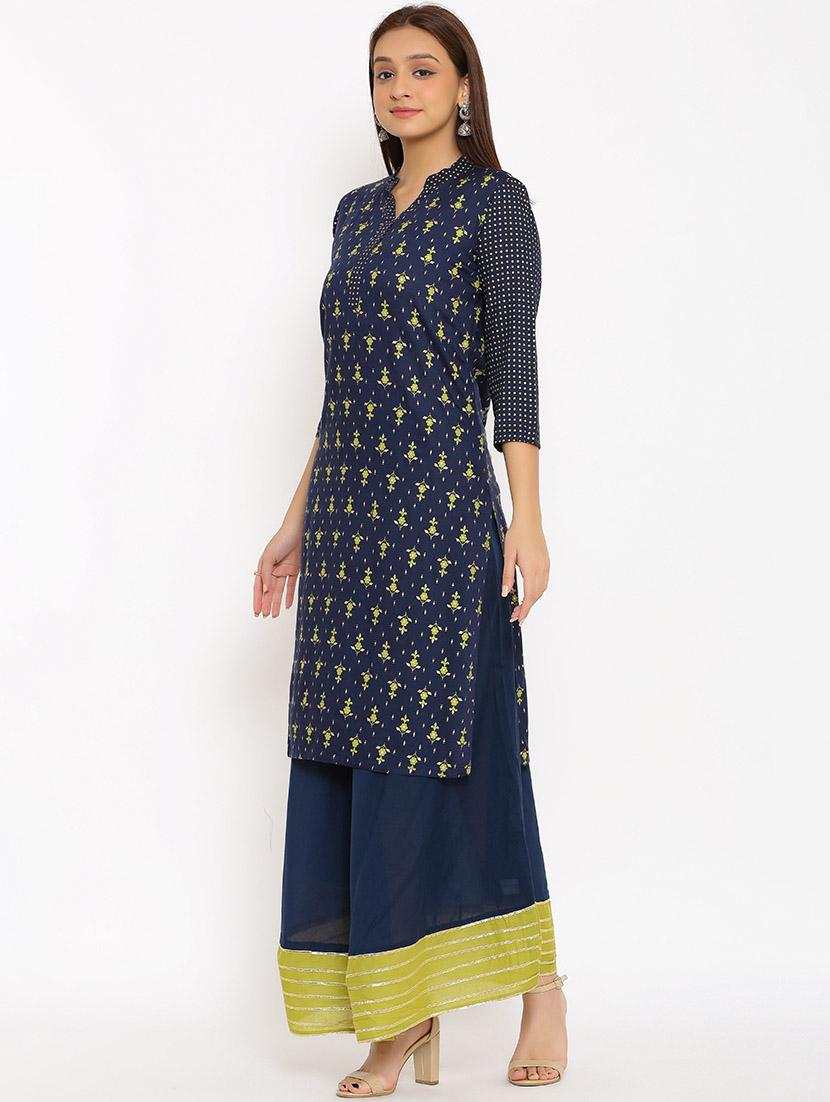 navy blue kurta skirt set - 17714873 - Zoom Image - 3