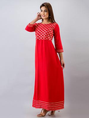 solid a-line ethnic dress - 17714966 - Standard Image - 3