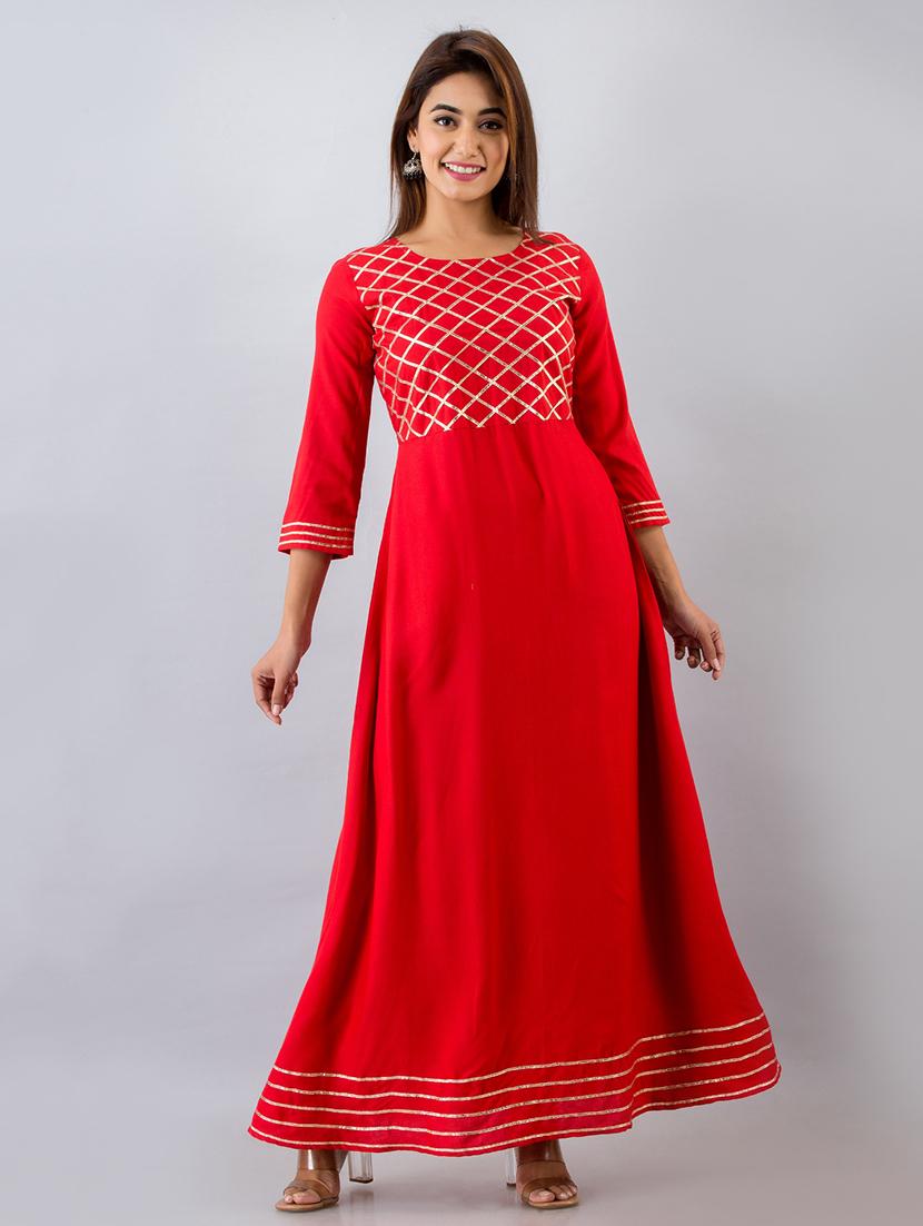 solid a-line ethnic dress - 17714966 - Zoom Image - 2