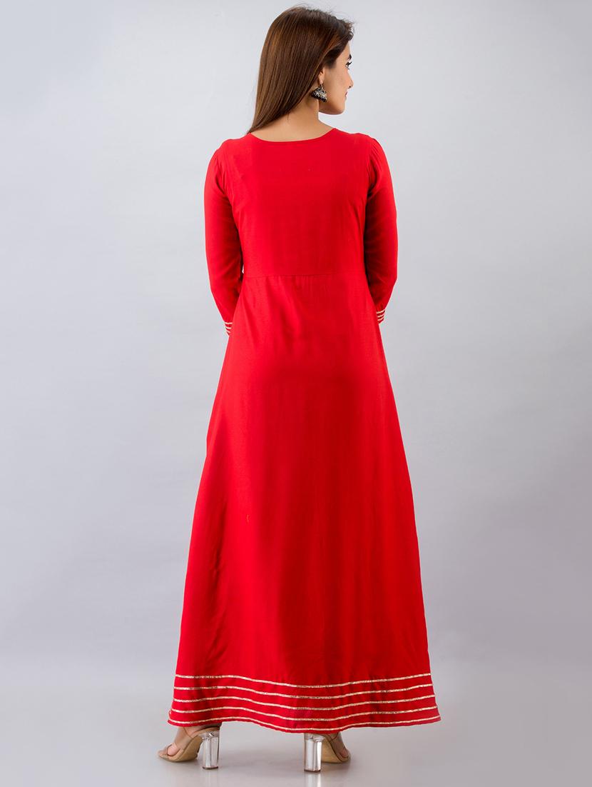 solid a-line ethnic dress - 17714966 - Zoom Image - 4