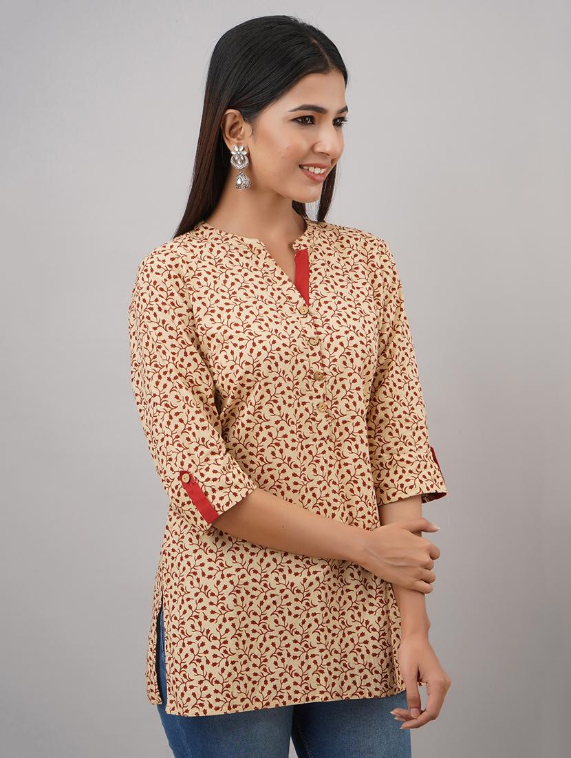 mandarin neck printed tunic - 17714981 - Zoom Image - 2