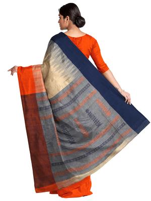 beige khadi handloom saree with blouse - 17714991 - Standard Image - 2