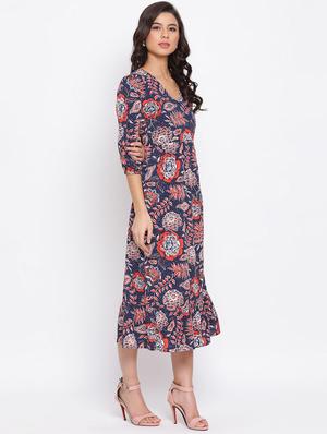 v-neck floral a-line dress - 17715093 - Standard Image - 2