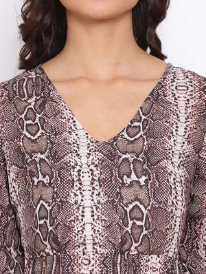 v-neck snake print a-line dress - 17715094 - Standard Image - 4