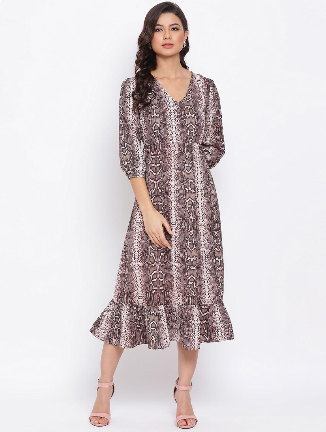 v-neck snake print a-line dress - 17715094 - Zoom Image - 1