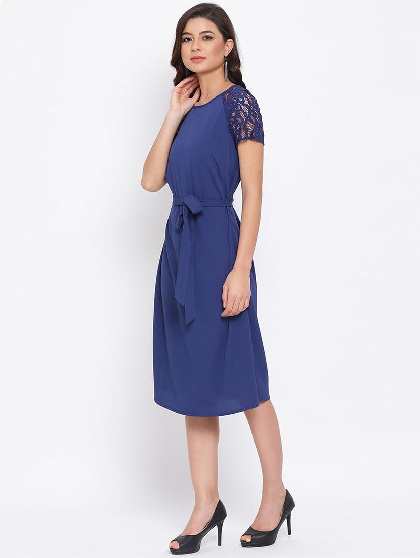 tie front mesh detail a-line dress - 17715096 - Zoom Image - 2