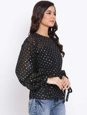 side tie knot sleeved top - 17715105 - Standard Image - 2