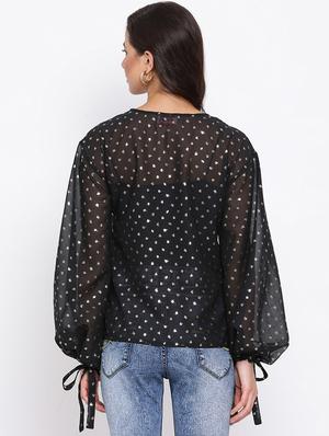 side tie knot sleeved top - 17715105 - Standard Image - 3
