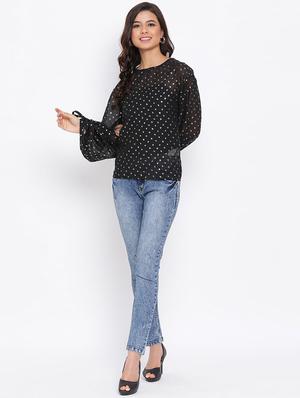 side tie knot sleeved top - 17715105 - Standard Image - 4
