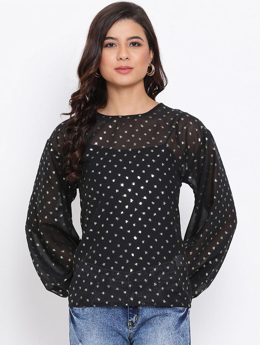 side tie knot sleeved top - 17715105 - Zoom Image - 1