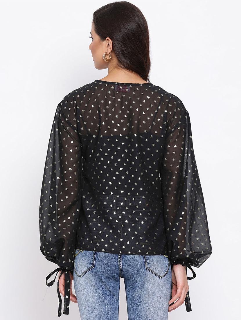 side tie knot sleeved top - 17715105 - Zoom Image - 3