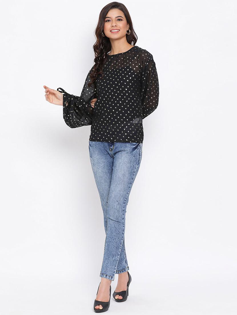 side tie knot sleeved top - 17715105 - Zoom Image - 4