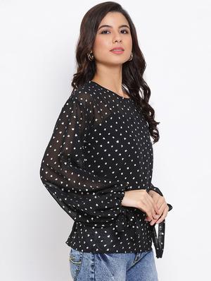 side tie knot sleeved top - 17715106 - Standard Image - 2