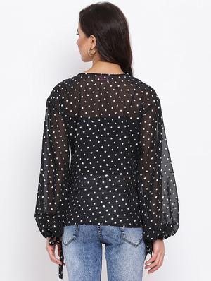 side tie knot sleeved top - 17715106 - Standard Image - 3