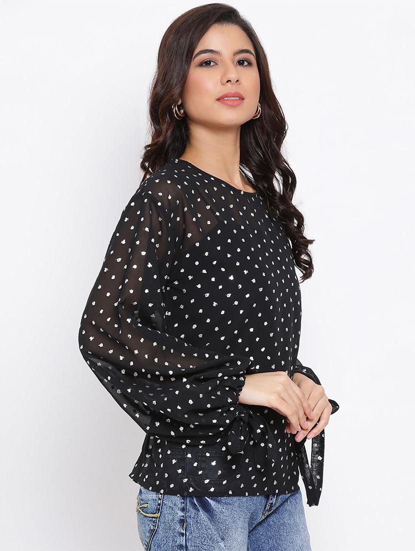 side tie knot sleeved top - 17715106 - Zoom Image - 2