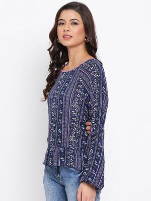 boat neck printed top - 17715117 - Standard Image - 2