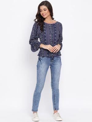 boat neck printed top - 17715117 - Standard Image - 4