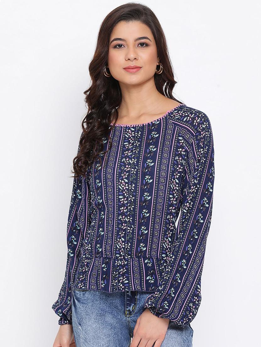 boat neck printed top - 17715117 - Zoom Image - 1