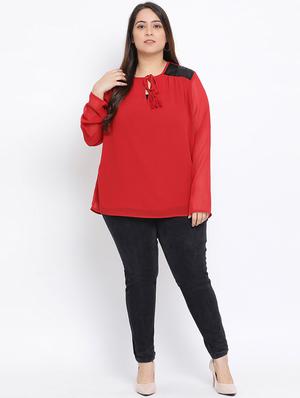 round neck solid plus top - 17715123 - Standard Image - 4