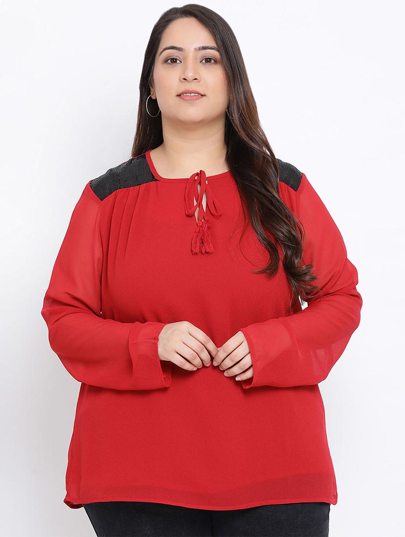 round neck solid plus top - 17715123 - Zoom Image - 1
