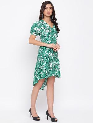 puff sleeved floral high low dress - 17715156 - Standard Image - 2