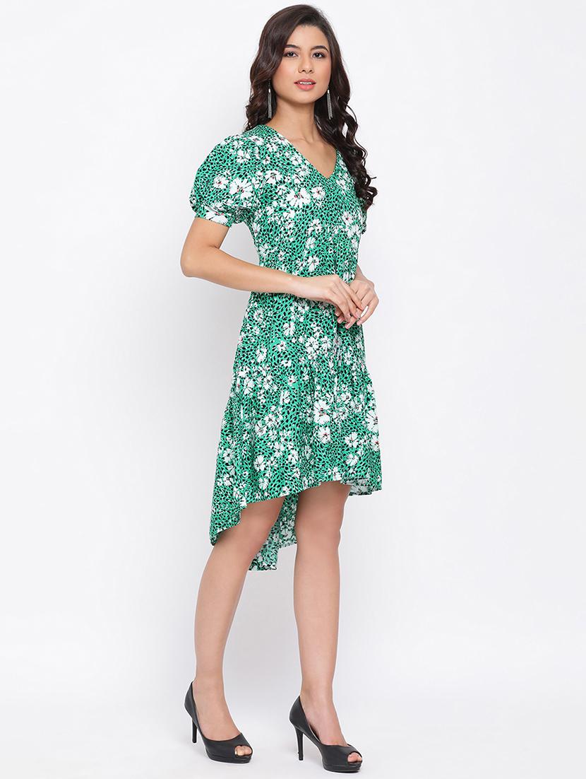 puff sleeved floral high low dress - 17715156 - Zoom Image - 2