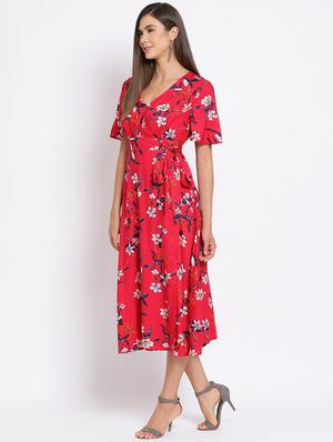 tie front floral a-line dress - 17715163 - Standard Image - 2