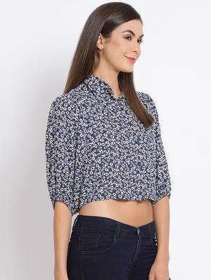 puff sleeved polka dot crop shirt - 17715167 - Standard Image - 2