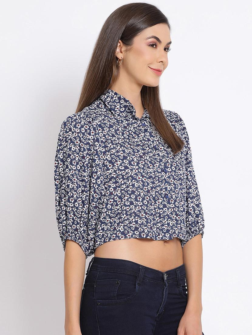 puff sleeved polka dot crop shirt - 17715167 - Zoom Image - 2