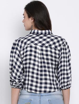 puff sleeved checkered crop shirt - 17715168 - Standard Image - 3