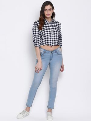 puff sleeved checkered crop shirt - 17715168 - Standard Image - 4