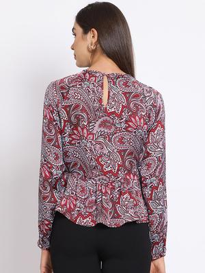 round neck printed peplum top - 17715177 - Standard Image - 3