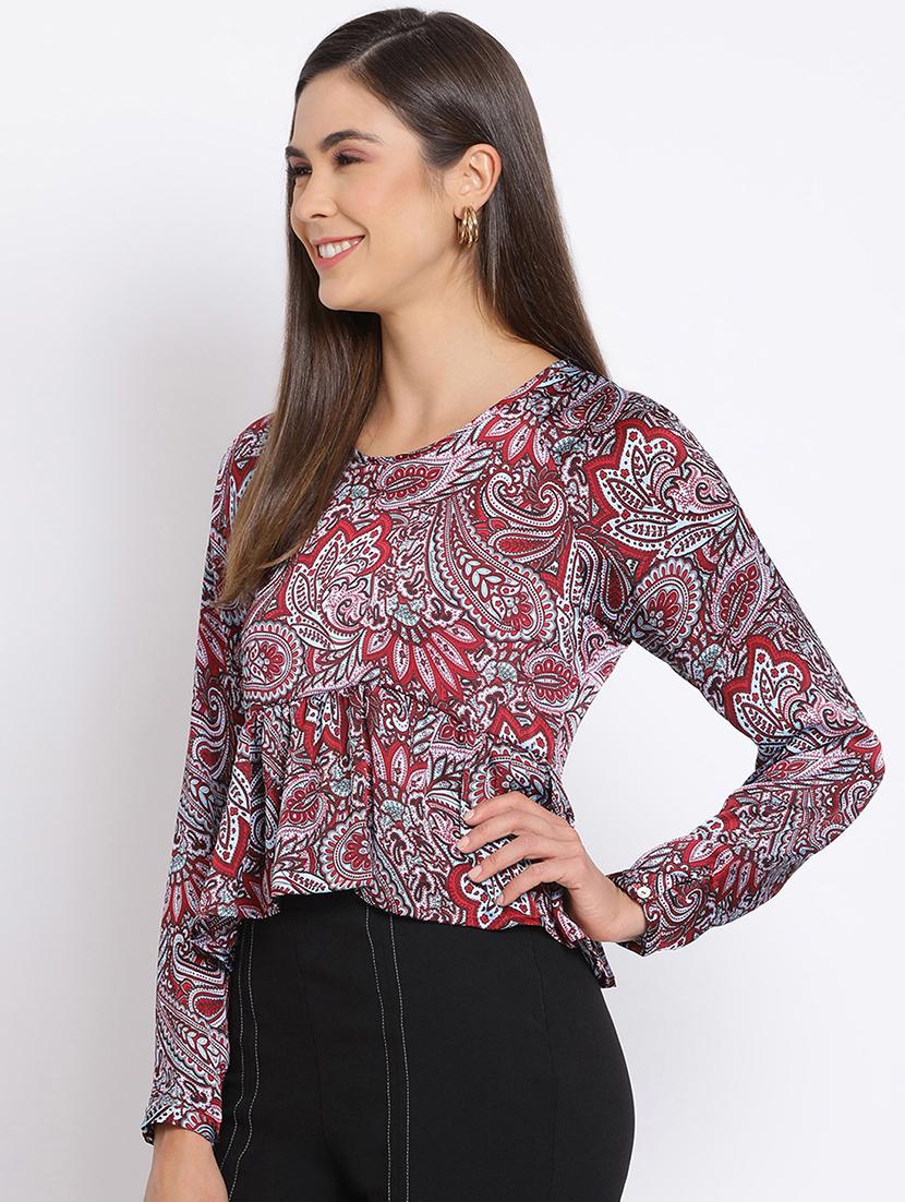 round neck printed peplum top - 17715177 - Zoom Image - 2