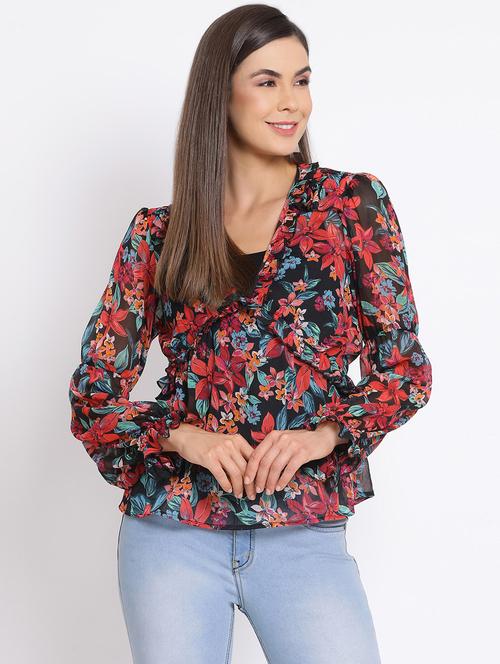 overlap neck floral top - 17715201 - Standard Image - 1