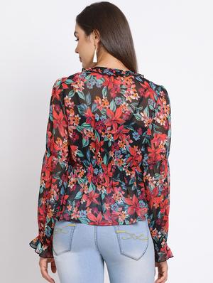 overlap neck floral top - 17715201 - Standard Image - 3